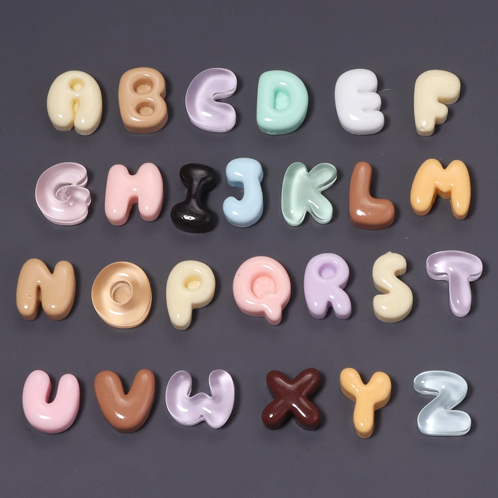 20pcs No Hole Colorful Resin Letter Bead Alphabet Charm Spacers Beads DIY Cream Glue Phone Case Hair Clip Decoration Supplies