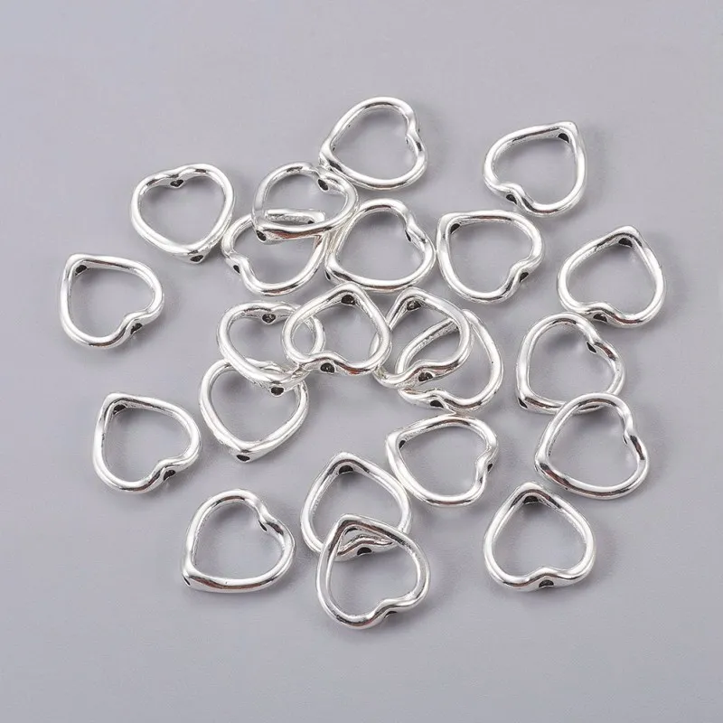 50 sztuk tibetskich koralików ze stopu Bezpłytne i bezkadmowe Bez niklu Serce w kolorze antycznego srebra około 13,5x14x2mm