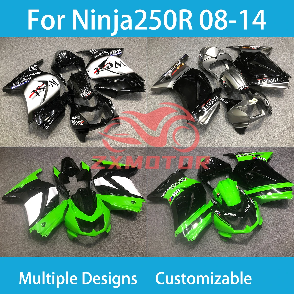 Ninja 250R 08 09 10 11 12 13 14 Motorcycle Fairings for Kawasaki Ninja250R 2008 2009 2010-2014 Prime ABS Injection Fairing Kit