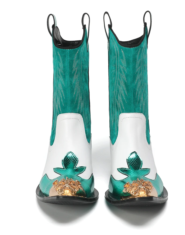 Mode Spitz Männlichen Stiefeletten Plus Größe Party Schuhe Stickerei Cowboy Stiefel Aus Echtem Leder Männer Motorrad Kurze Stiefel – Detail 30