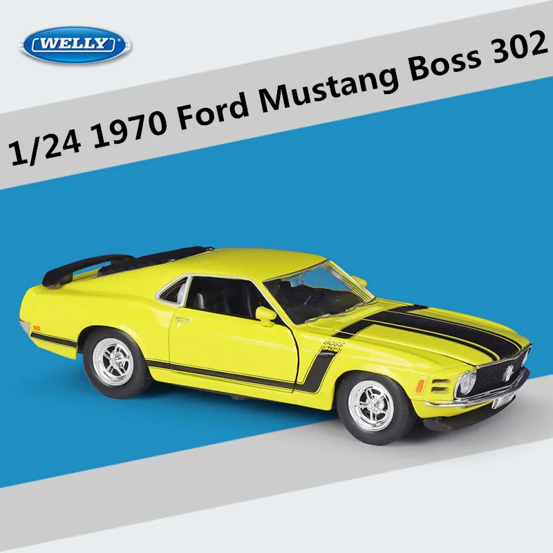 WELLY 1:24 1970 Ford Mustang BOSS 302 Alloy Racing Car Model Diecast Metal Sports Car Vehicle Model Simulation Children Toy Gift