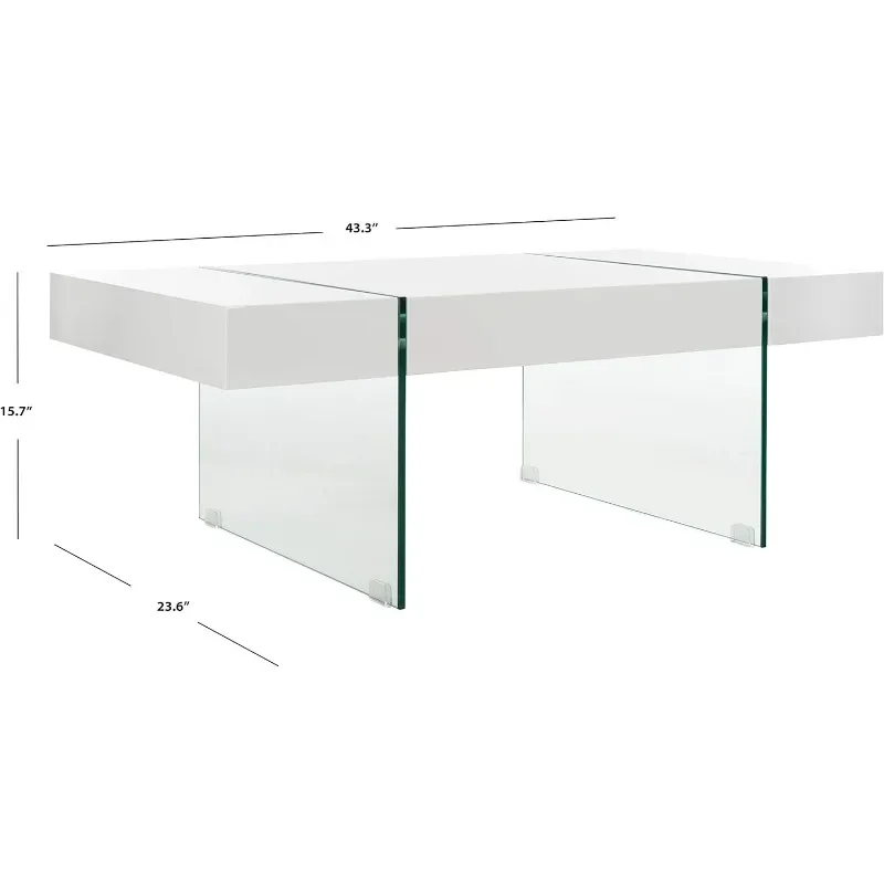 Home Jacob White and Glass Leg Coffee Table - 23.6"D x 43.3"W x 15.7"H