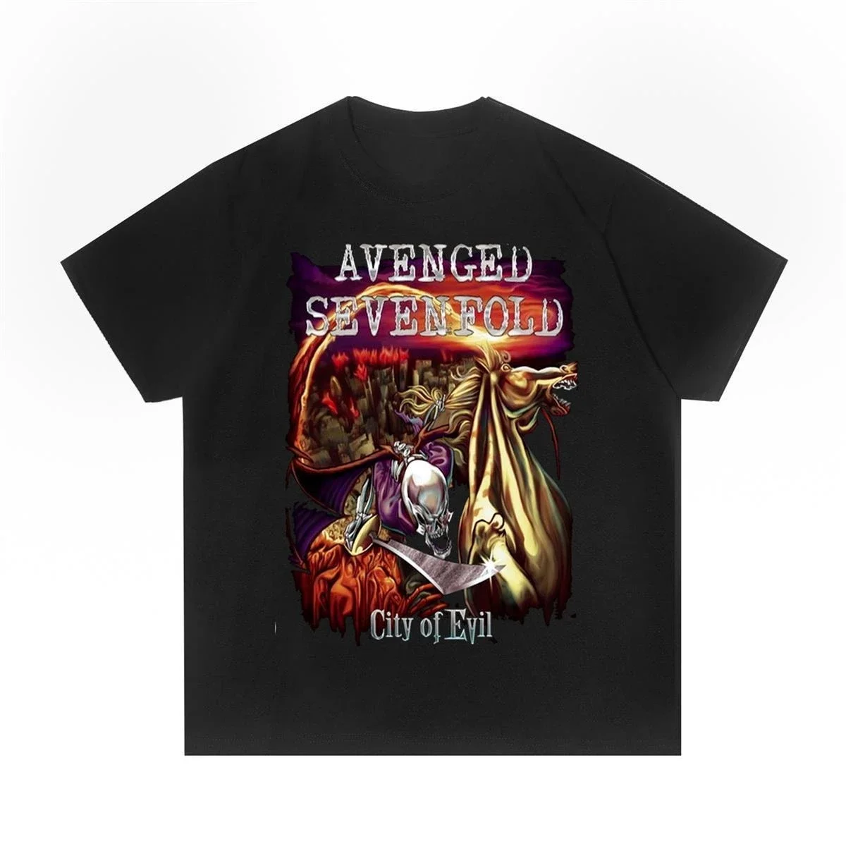 

Avenged Sevenfold Band Rock Print T-Shirt Loose Heavy Cotton Men's Summer Casual Sports Short Sleeve Bottom Breathable Top