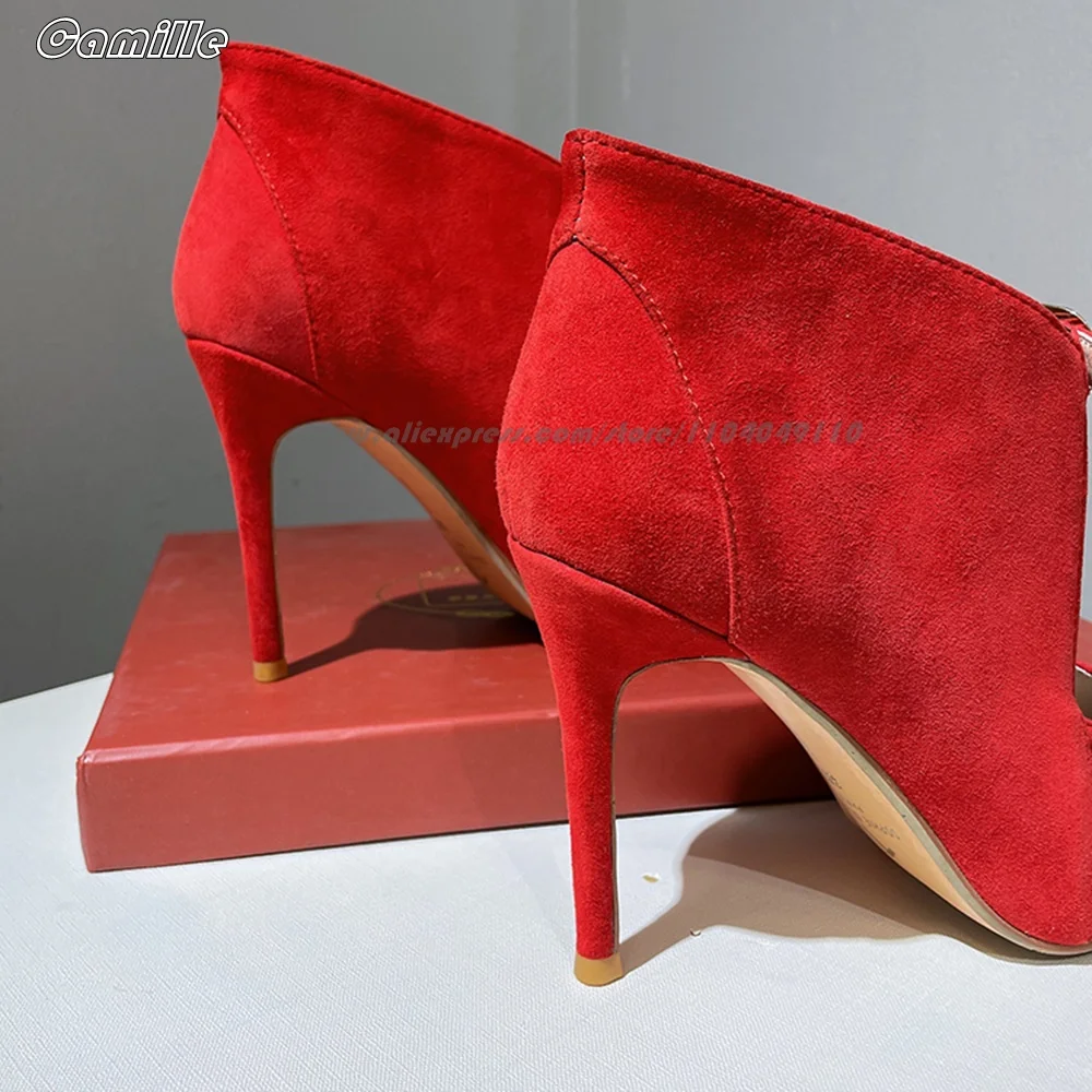 Rote Wildleder-Schnallenriemen, sexy Damen-High-Heels, spitze Zehen, Größe 34–39, Laufsteg-Stil, Grace-Pumps, 10 cm Absatz, ein Wort, Gürtel, High Heels