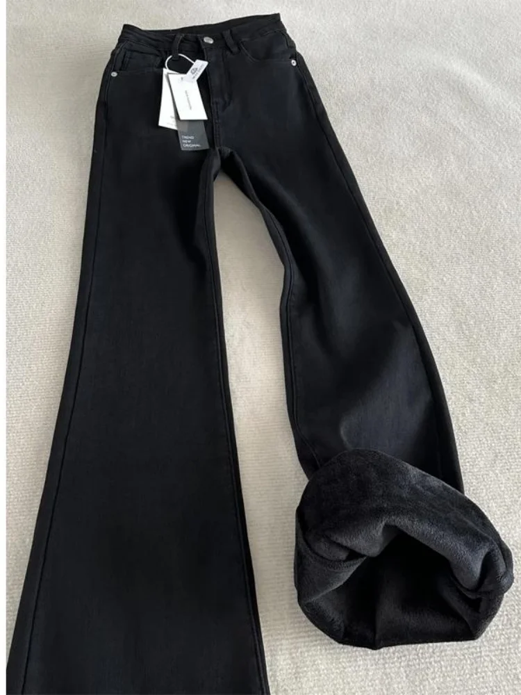 여성용 가을 겨울 플러스 사이즈 신축성 슬림 부츠컷 스트레이트 레그 후프 진 캐주얼웨어