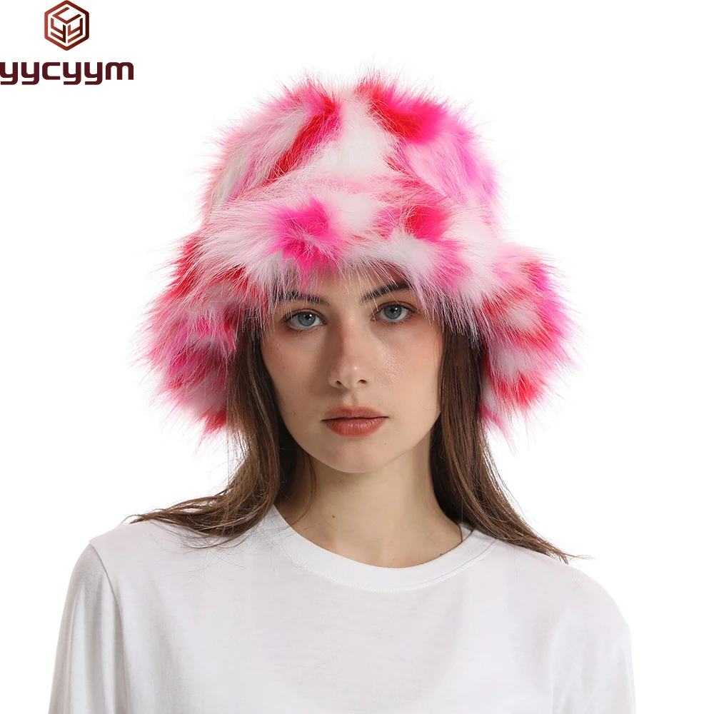 

2025 New Winter Warm Faux Fur Bucket Hats For Women Outdoor Caps Soft Fleece Fisherman Cap Fluffy Earwarmer Ski Vacation Hats