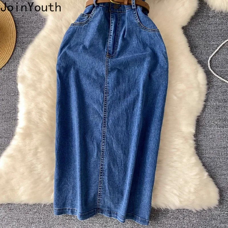 Korean Simple Denim Dress for Women 2024 Summer Robe Femme New Slim Waist Split Casual Dresses Y2k Short Sleeve Vestidos Mujer