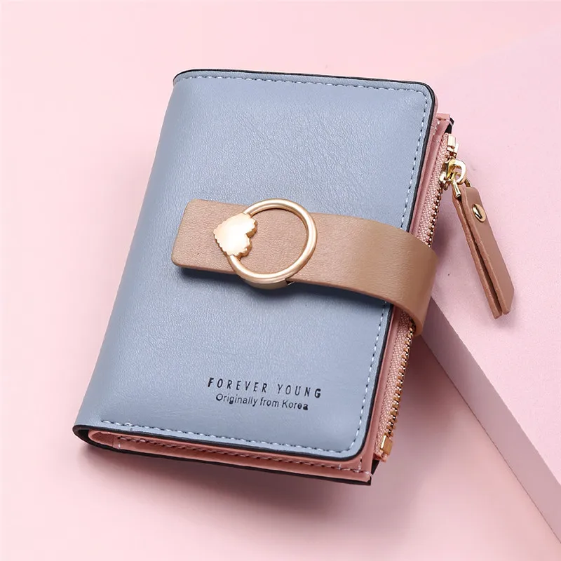 

Heart Buckle Zipper Women Short Wallet PU Leather Two-Fold Multi-Card Holder Female Small Coin Purse Hasp Clutch Money Bag Clip