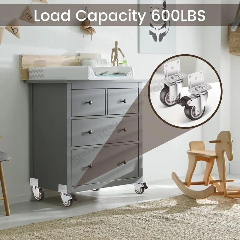4Pcs L Type Heavy Duty Furniture Casters Universal 360° Swivel Mute Trolley Baby Crib Bed Universal Side Mounted Wheels