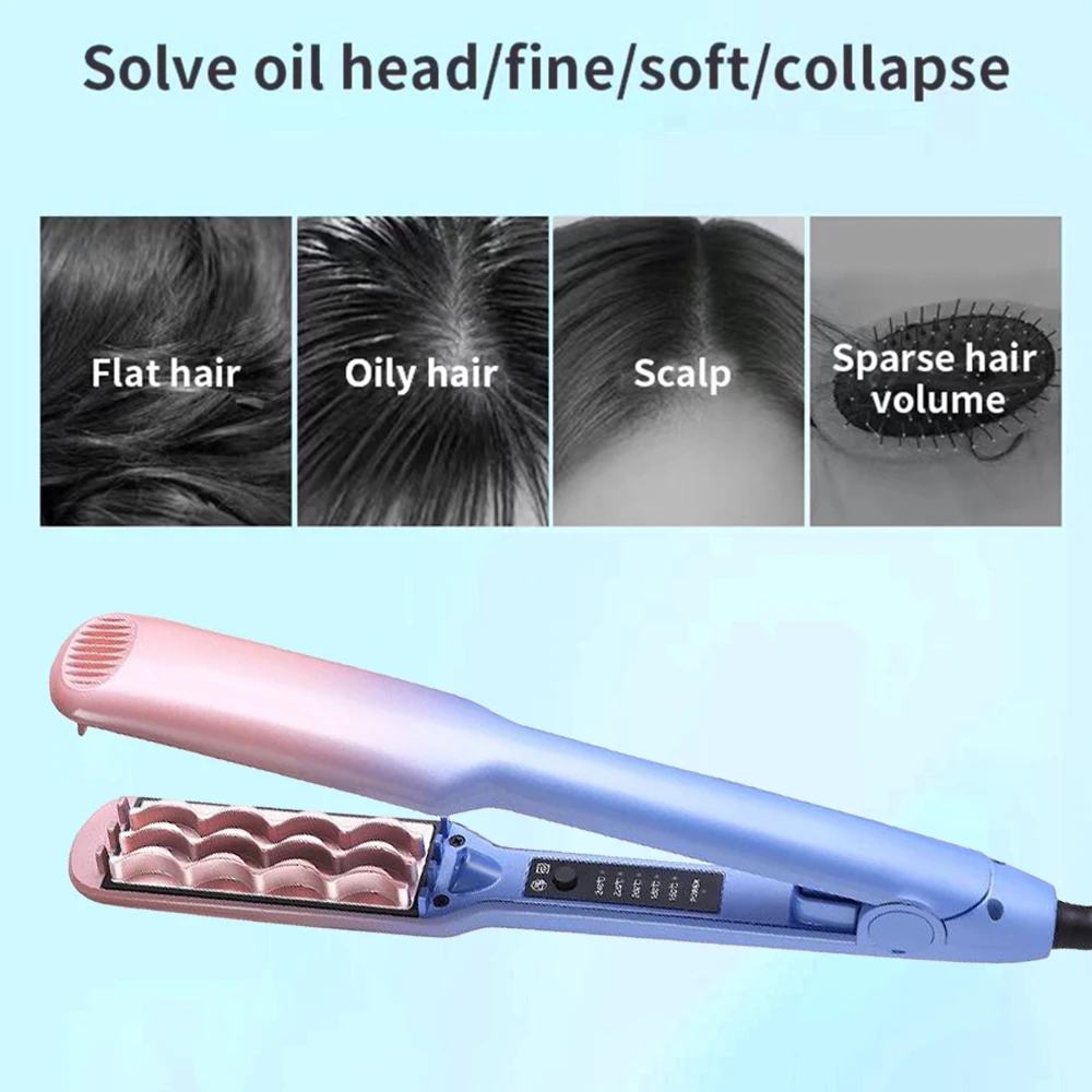 Professional 3D Grid Hair Crimper Volumizer Ceramic Hair Fluffy Corrugated Curler 5 Temperatures Flat Iron Styling Tools