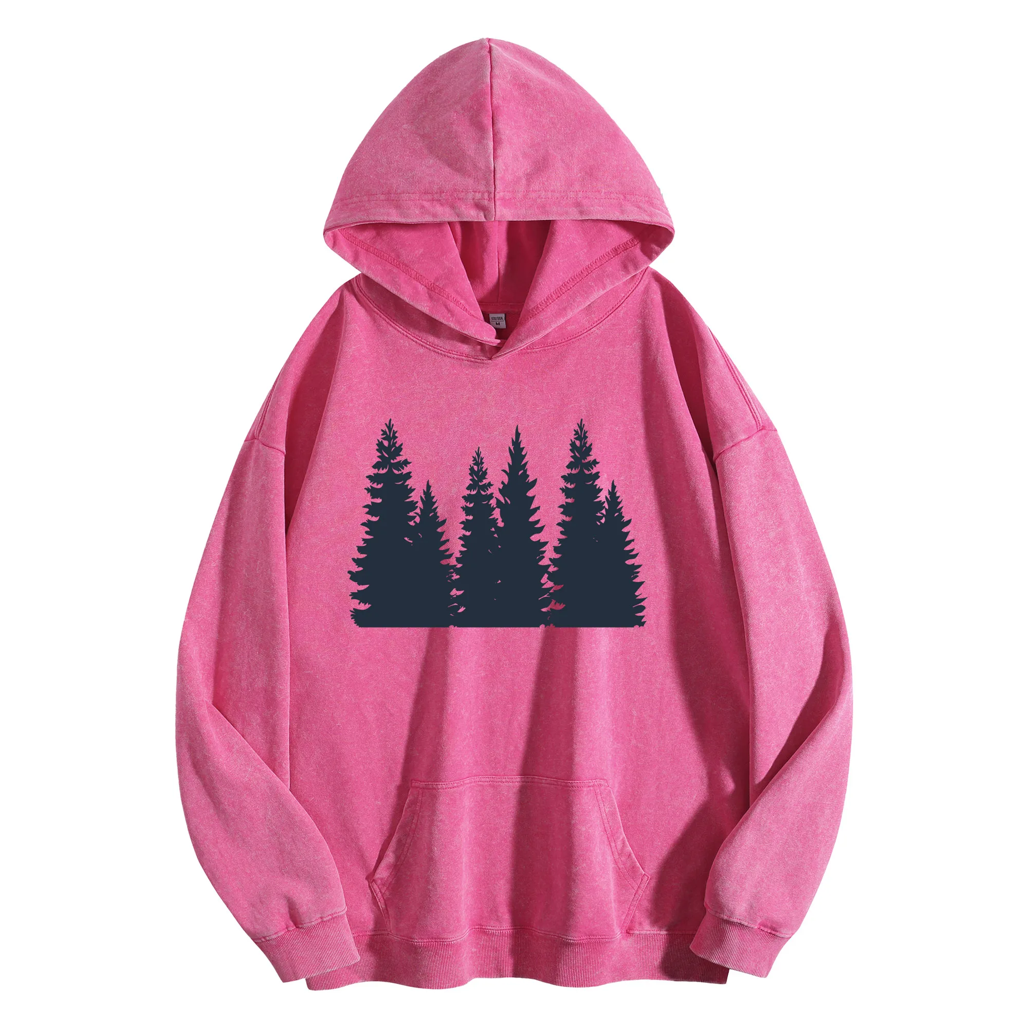 طباعة جرافيك الغابة 400G هوديي عتيق مغسول للجنسين بلوفر كبير الحجم ملابس الشارع مجموعة الخريف/الشتاء #2