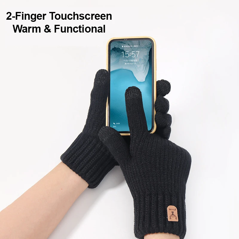 Winter Thermal Men's Gloves Thick Touchscreen Knitted Fleece Lined Commuting Windproof Elastic Outdoor Walking Casual Gloves