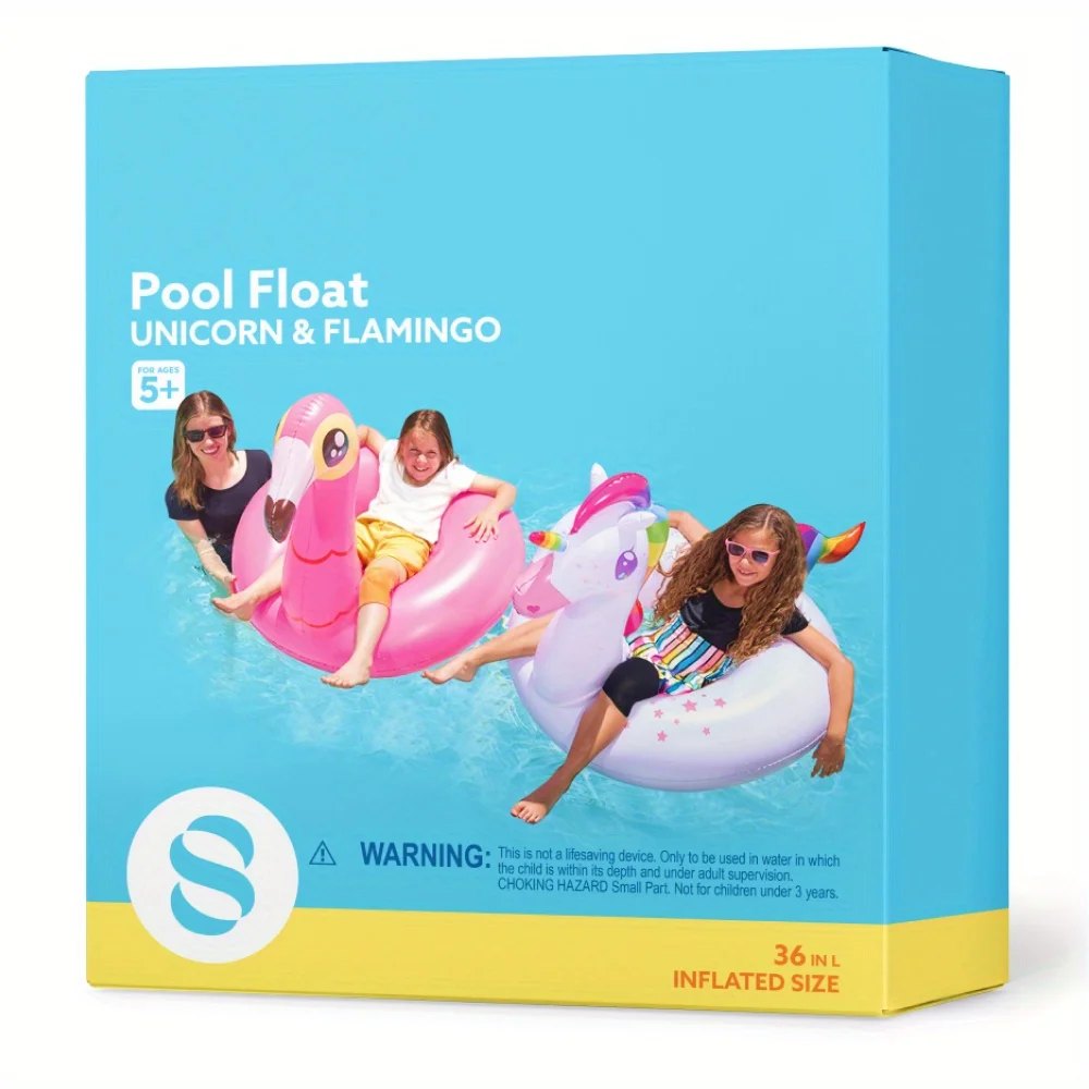 Joyfy 2er-Pack Flamingo Einhorn Pool-Schwimmtiere Aufblasbare Schwimmreifen Spielzeug Sommerurlaub Party-Spielzeug für Kinder