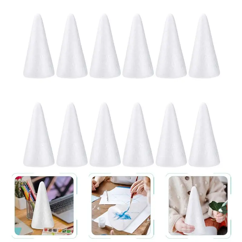 30pcs White Cone Shape Christmas Tree Polystyrene Cone Foam Materials for Kids Crafts DIY Modeling Handmade Toys 150mm