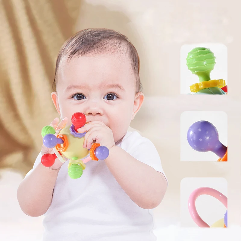 Montessori Baby Toys 0 12 Months Rotating Rattle Silicone Teething Toys Ball Grasping Activity Development Baby Sensory Toy