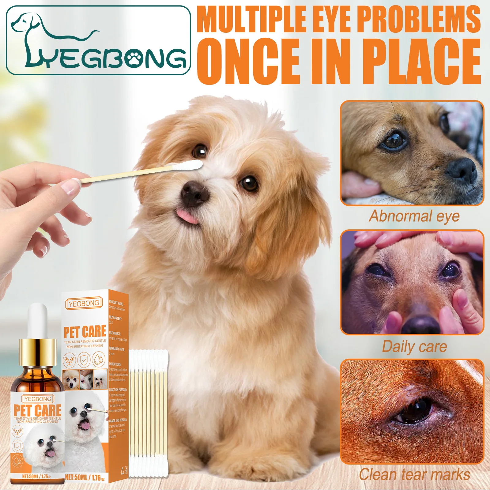 Eye Wash Drop for Dogs Tear Stain Remover Relieve Itching Irritation Eye Droppings Cleaning Deodorizing Pet Eye Cleaning Liquid