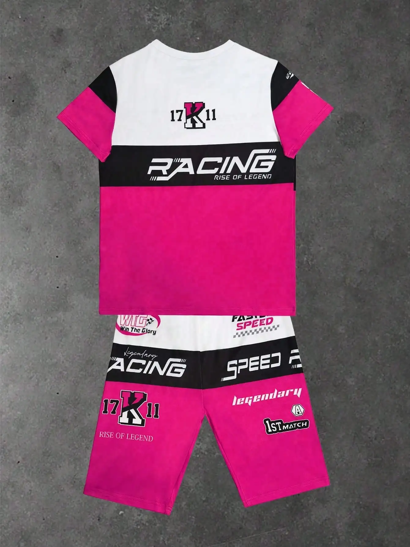 INAWLY 2개/세트 여성 여름 캐주얼 컬러 블록 레터 프린트 티셔츠와 반바지