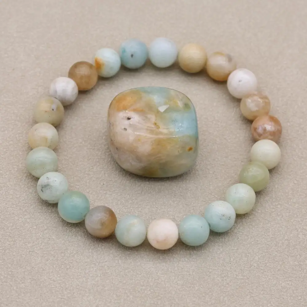 8mm Natural Amazonite Stone Beaded Bracelet for Women Men Health Care Yoga Healing Strand Bracelet Handmade Jewelry Gifts