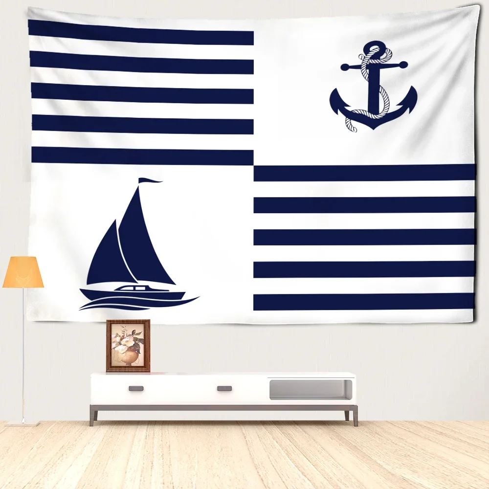 Anchor And Sailboat Tapestry Wall Hanging Simple Art Cartoon Kawaii Bohemian Bedroom Home Decor Background Cloth