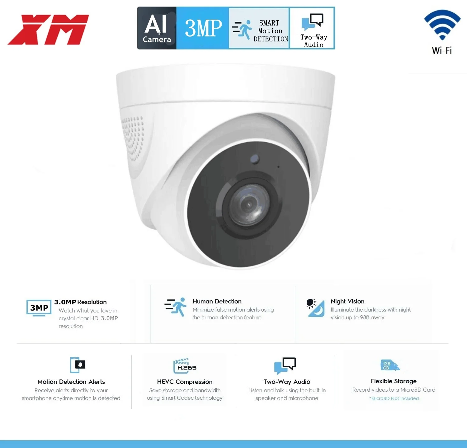 3MP Wireless Surveillance dome Camera Two-Way Audio WiFi Camera indoor Motion Detection Security Camera IR Night Vision IP Cam