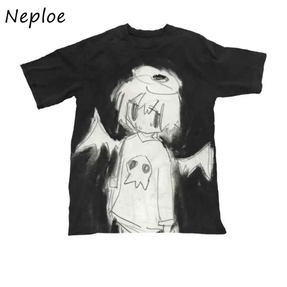 BabYoung japoński prosty luźny nadruk odzież damska Y2K Goth krótki Fairycore piękny krótki top Casual Office Lady Haruku t-shirty