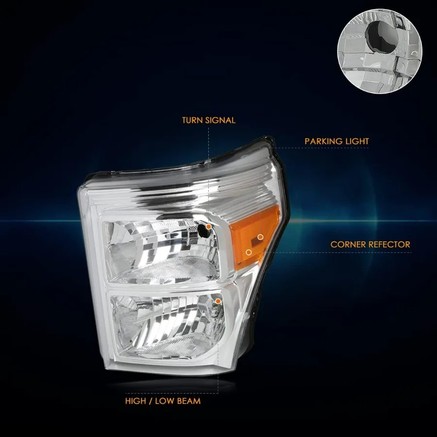 2 قطعة مجموعة المصابيح الأمامية متوافقة مع 1116 F250F550 المصابيح الأمامية فائقة التحمل مع غطاء من الكروم وأضواء الزاوية العنبر لـ En