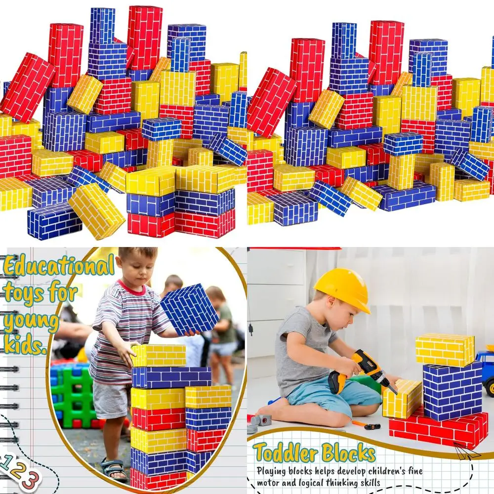 Juego de bloques de construcción de cartón gigantes de 80 piezas para niños: ladrillos apilables gruesos y grandes para juegos preescolares y de guardería