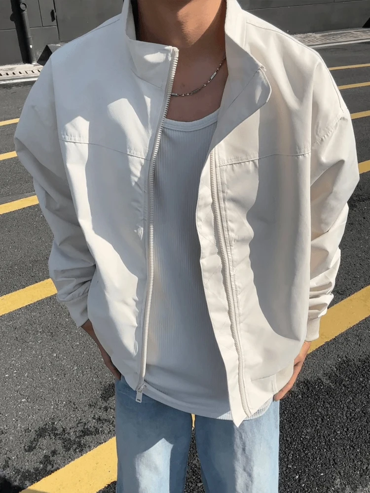 سترة رجالية بيضاء بيضاوية قصيرة من كلينفيت لفصل الخريف، ذات إحساس راقٍ وأسلوب أمريكي أنيق، بياقة عالية وأكمام طويلة وسحاب، تص... #2