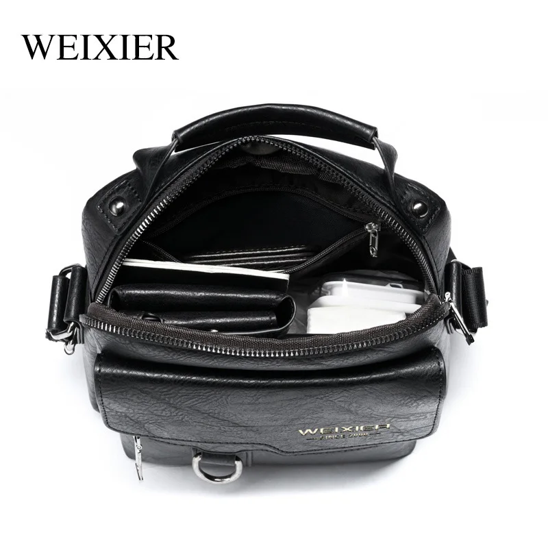 WEIXIER Man New Shoulder Bag Retro Vertical Handbag Business Travel Brand PU Leather Crossbody Bags Casual Mens Tote Leather Bag