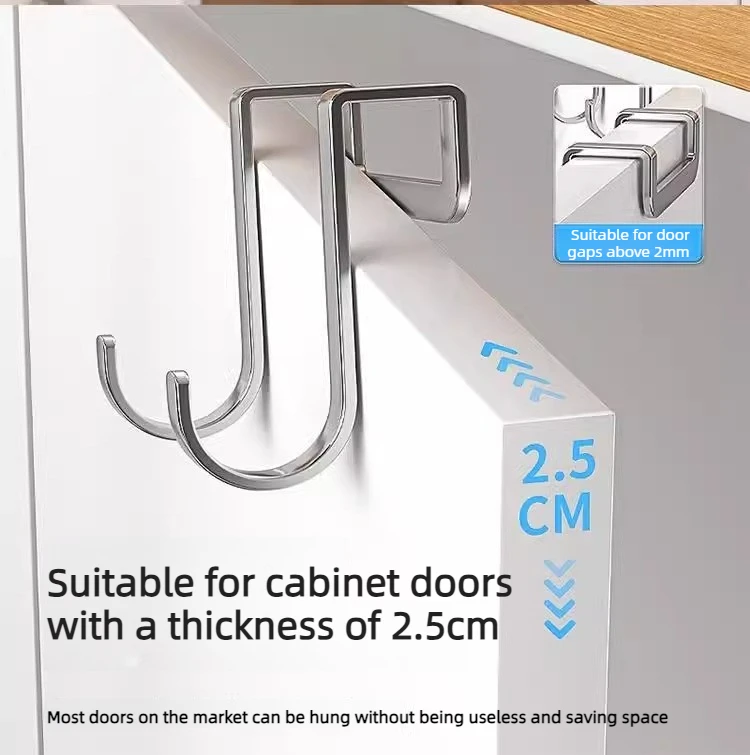 2/5pcs Set of Double Hooks, Bedside Cabinet Hooks, Behind The Door Bathroom Kitchen Coat Hooks, Punch-Free Door Clothes Hooks view 2