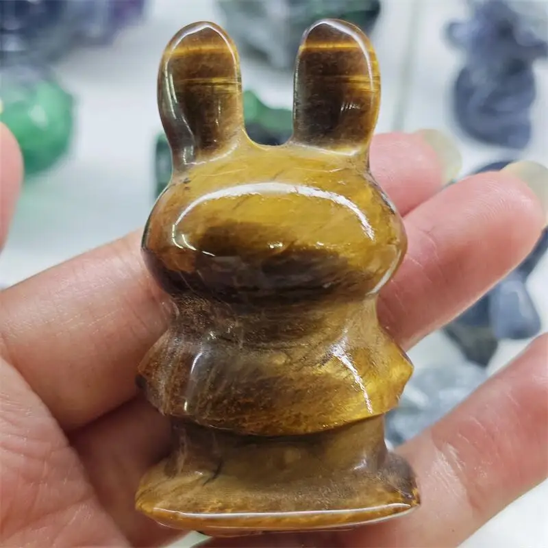 Natural Yellow Tiger Eye Stone Cartoon Carving Memnon Megalith Powerful Statue For Home Room Decoration Gift 1PCS