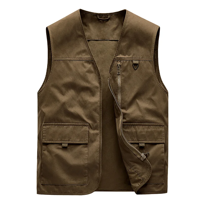 Spring Autumn Multi Pocket Vests for Men Fashion Casual V Neck Sleeveless Solid Color Simple Waistcoat New Style Comfortable