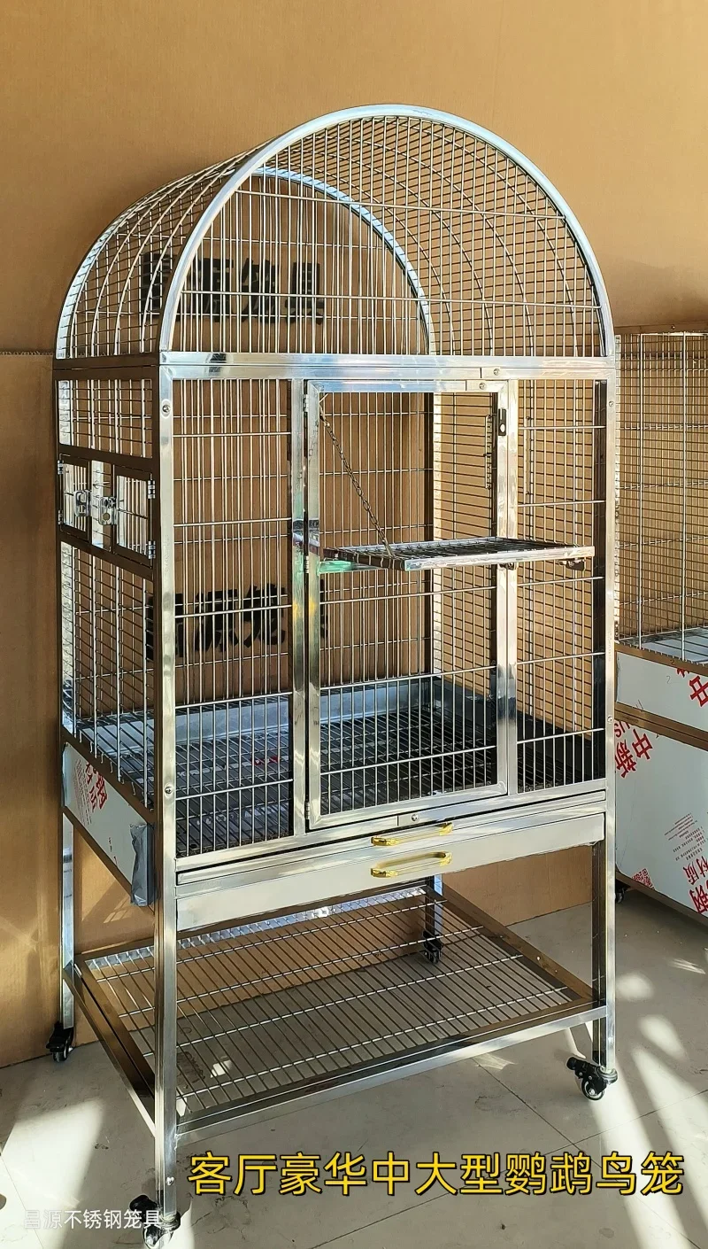 304 stainless steel large parrot bird cage, European living room luxury gray parrot cage, strong and bite-resistant bird cage