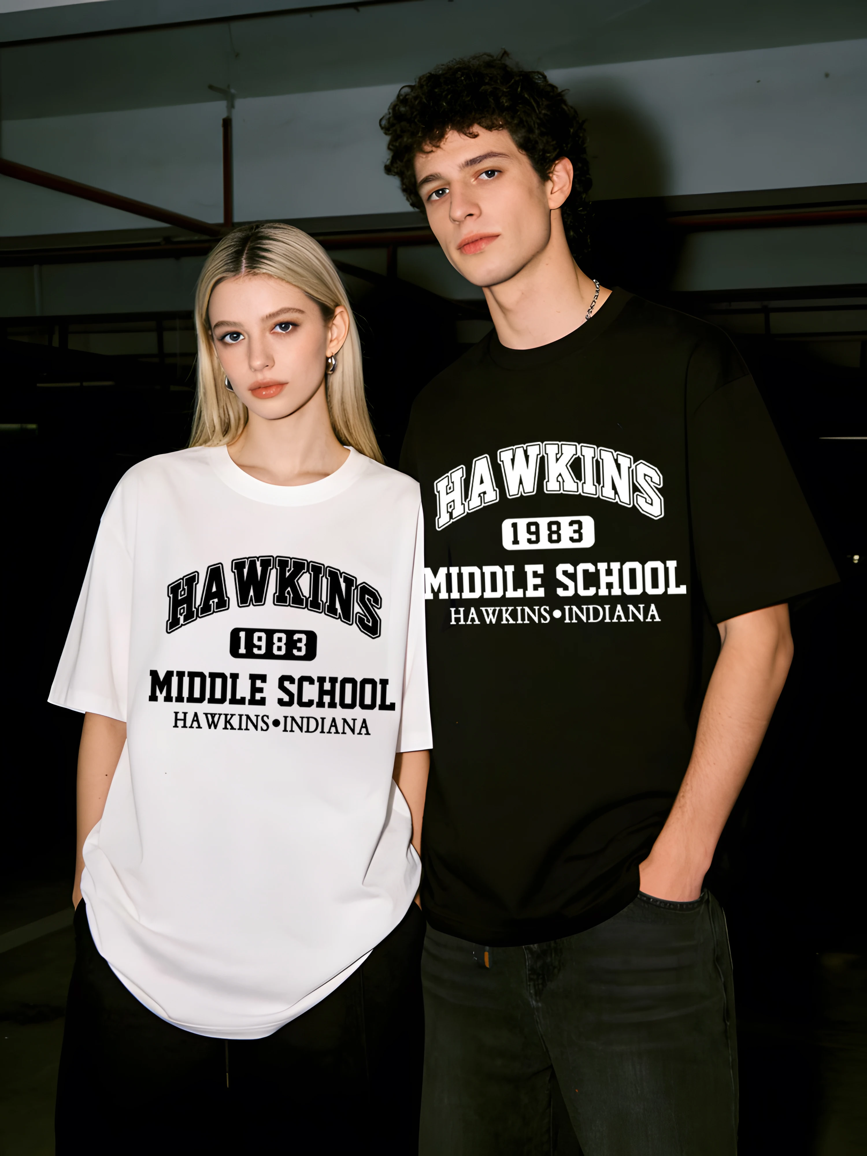 T-Shirt Hawkins Middle School couple coton