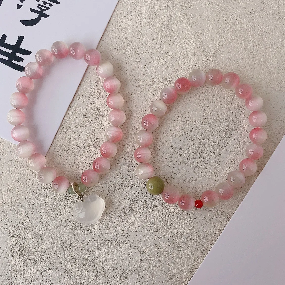 

New Chinese Style Agate Ruyi Cat s Eye Stone Alxa Bracelet Niche Peach Blossom Good Luck Lucky Hand String