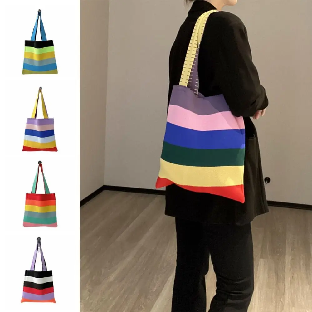 Na co dzień przenośna pojedyncza torba na ramię Multicolor o dużej pojemności ręcznie szydełkowane torby cienki pasek torebka wielokrotnego użytku Crossbody dziewczyny