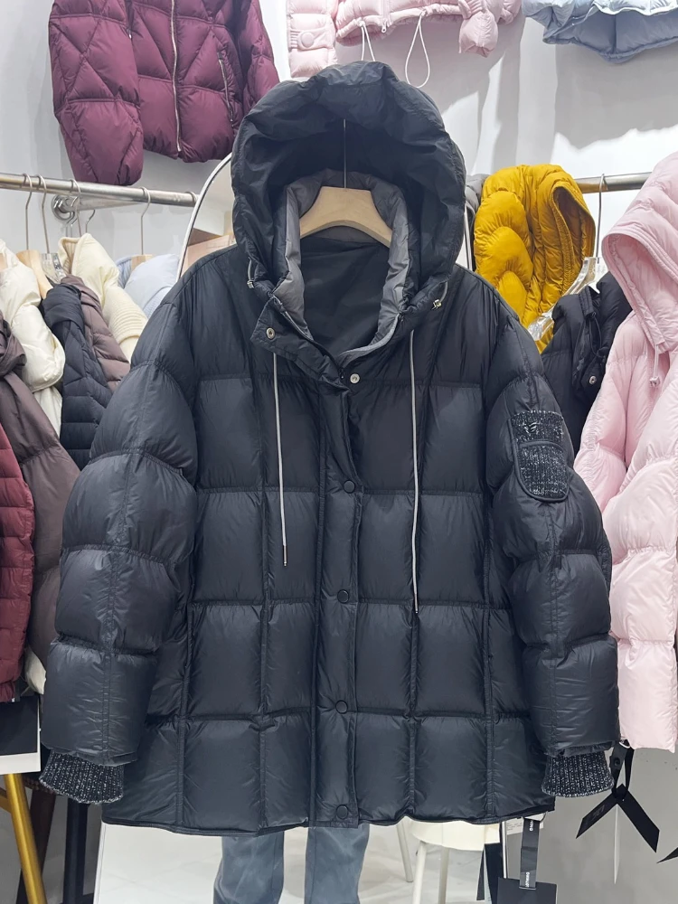 Down Coat Winter 2026 New Plus Size Loose Thick Youthful Mid Length Large Pockets Trendy Elegant Warm Cozy Women Outerwear