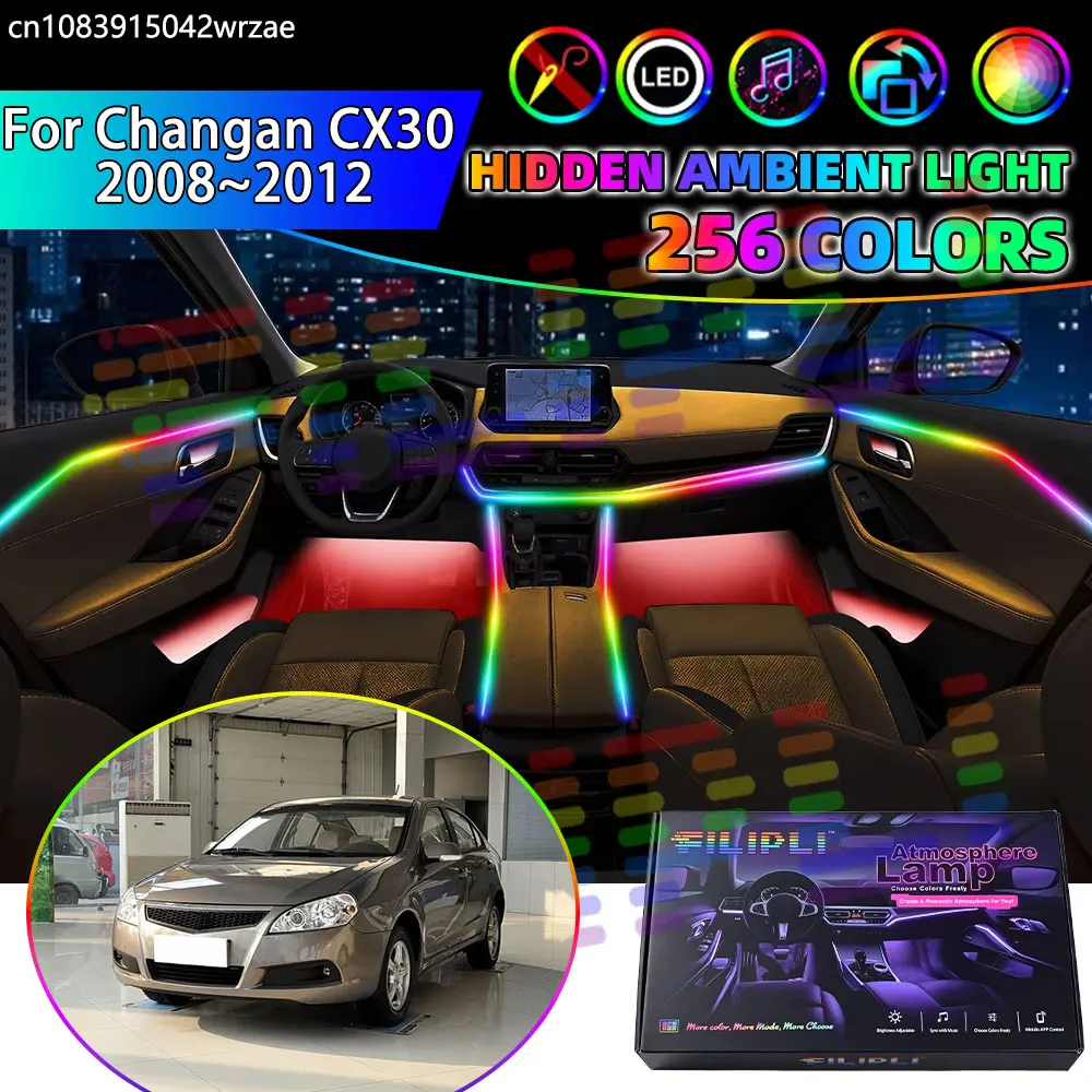 For Changan CX30 2008~2012 2009 2010 2011 RGB Car Interior Ambient Lights Strips Breathing Lighting Kit App Control LED strips