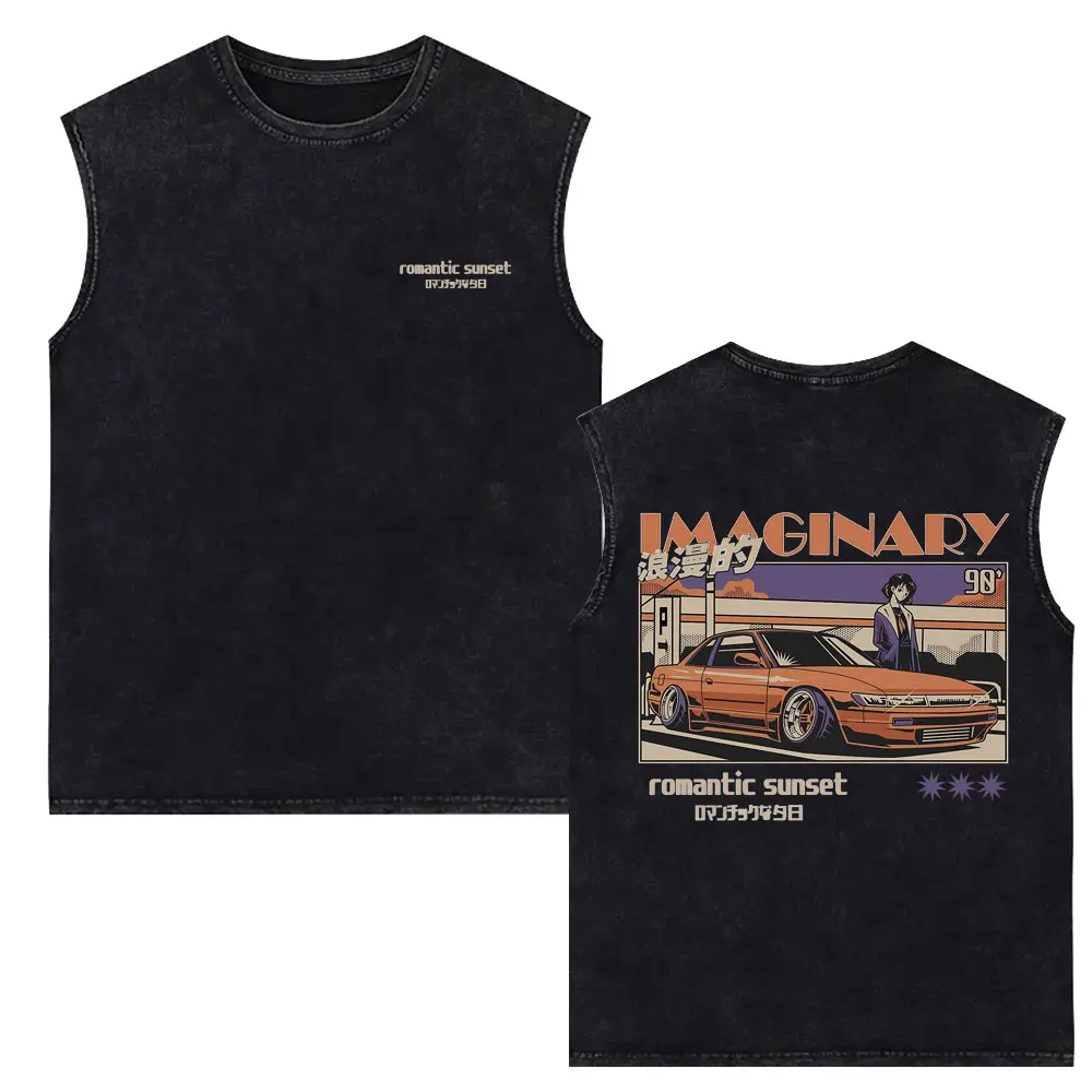Anime Initial D Drift AE86 Takumi Fujiwara Redsuns Vintage Washed Tank Tops Men Women Manga Oversized Sleeveless Vest T-shirt