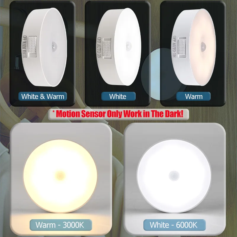 Motion Sensor Light USB Rechargeable Night Light LED Lamp for Kitchen Bedroom Stairs Hallway Cabinet Closet Wardrobe Nightlight, image 3