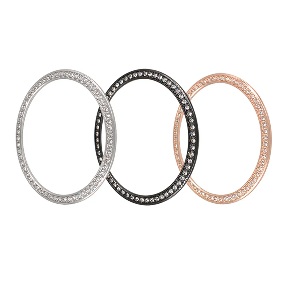 Anel de aro em liga metálica com incrustações de diamantes, cor preta, compatível com o Galaxy Watch 46 mm, relógio inteligente, proteção contra riscos e impactos, design moderno e aprimorado.