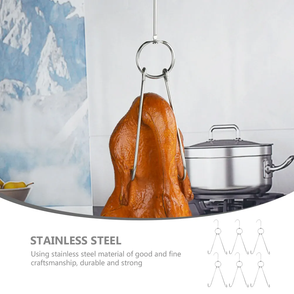 

6Pcs StainlessSteelMeatHooks DurableMultiFunctional KitchenGadgets HangingBaconChickenDuckSausage BBQGrillingTools