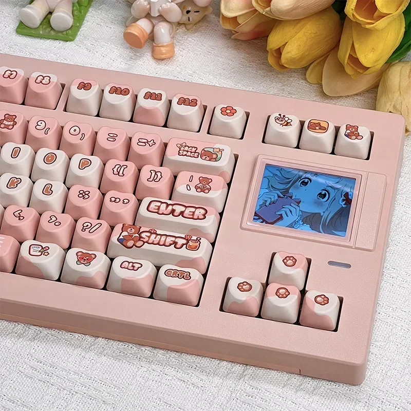 Cute Bear Sweetheart Theme Keycap Set 120Key PBT Custom  Love Pink Keyboard Cap MOA Profile Game Key Cap for Mechanical Keyboard