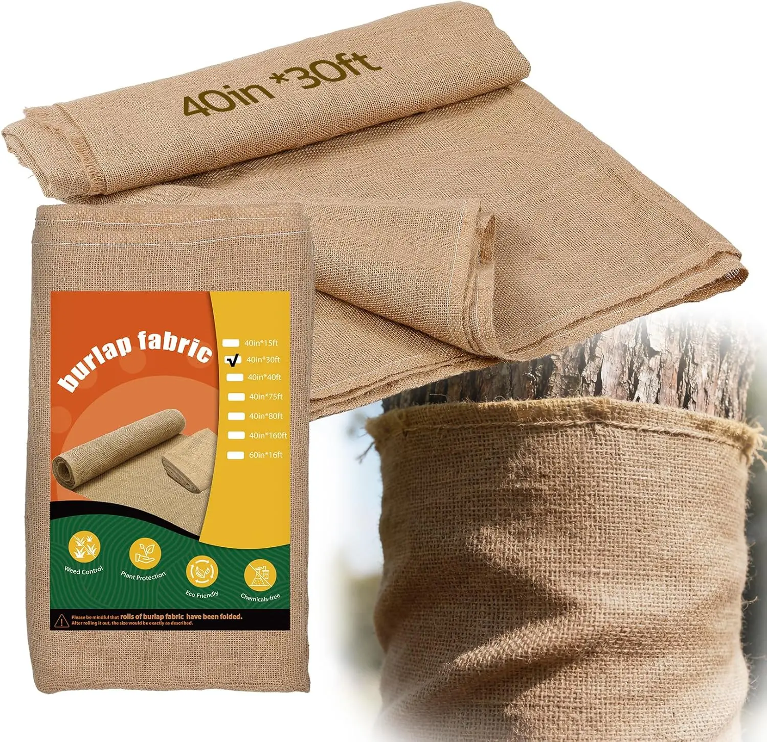

40 Inch x 30 Feet Garden Burlap - Heavy Duty Burlap Roll, High Density Jute Natural Burlap for Plant Protection, W