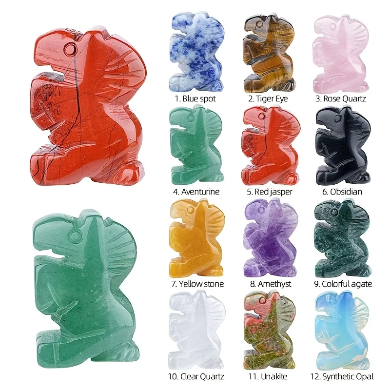 1 cheval en cristal naturel fabriqué à partir d'un mélange de matériaux, dont quartz rose, améthyste, obsidienne, œil de tigre, calcite