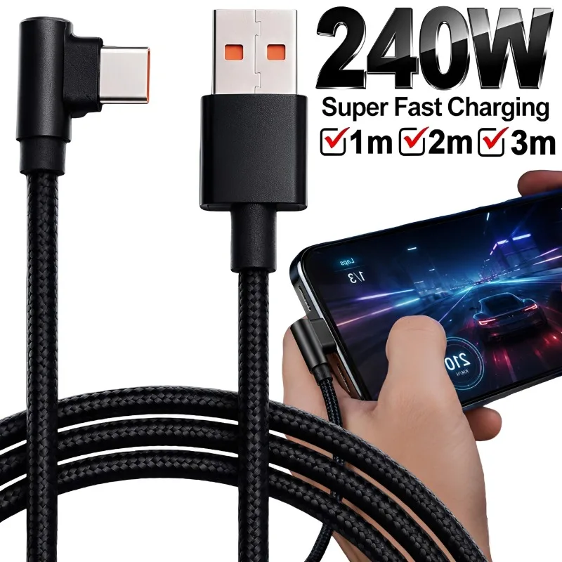 10A 240W Elbow Super Fast Charging Type C USB Cable for iPhone 17 16 15 Redmi Note 13 14 Pro POCO F7 F8 X6 X7 Honor Realme