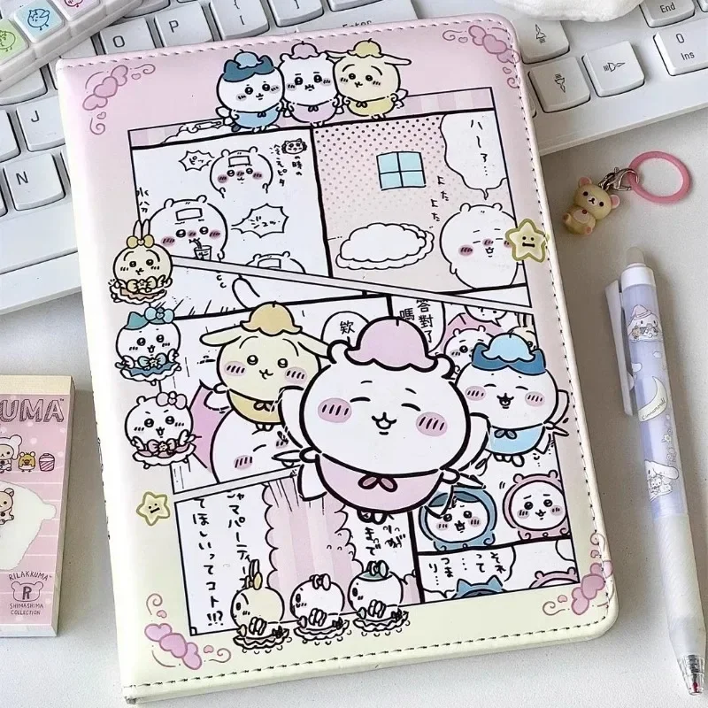 Chiikawa MINISO Anime Kawaii Ins moda A5 cuaderno de cuero lindo dibujos animados páginas de colores libro de contabilidad de mano engrosado regalos para estudiantes
