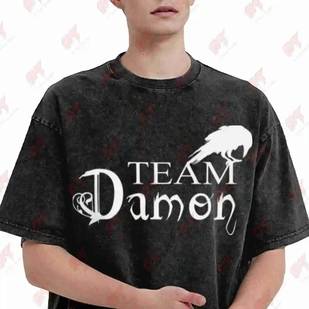 Getting T Shirty Team Damon Fandom Vintage Washed Tee Pure Cotton T-Shirt