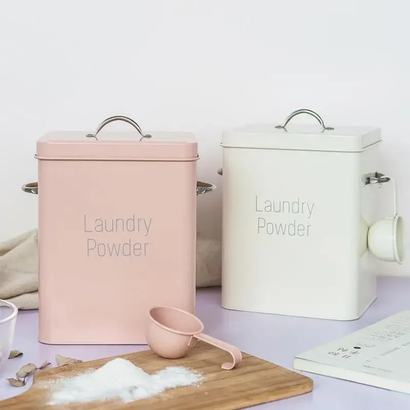 

Laundry Detergent Powder Storage Tin Box Farmhouse Detergent Handy Soap Decor Room Laundry Rice Container Washing Dispenser