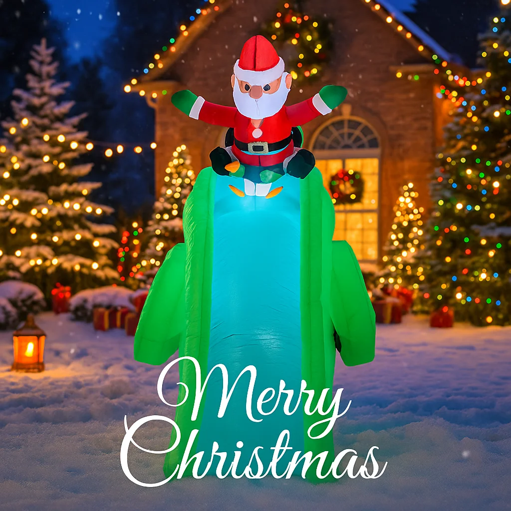 6.89FT Inflatable Santa Claus Penguins Dinosaur Slide Toy LED Lit Xmas Yard Decor Supplies Christmas Home Ornament Festive Gift